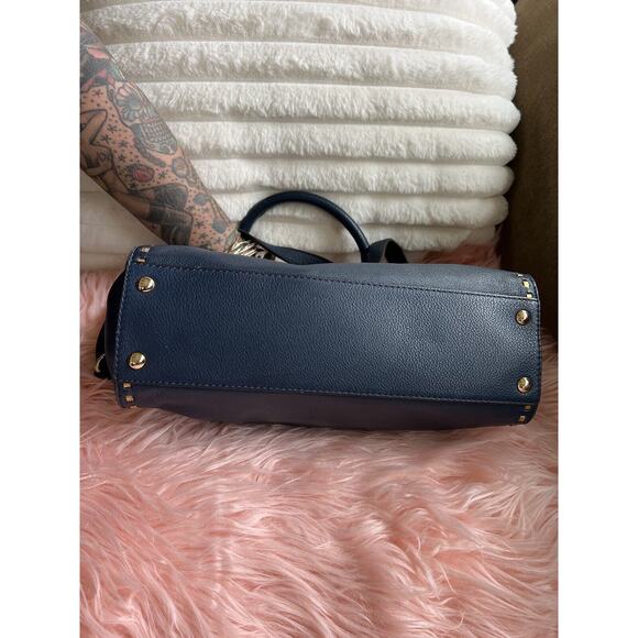 Michael Kors Navy Blue & Gold Studded Crossbody Satchel - Picture 3 of 9